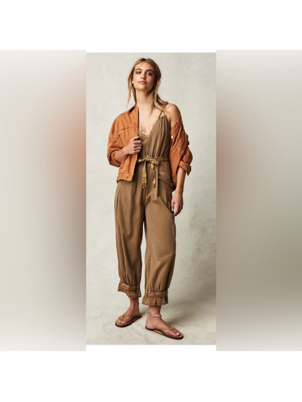 Free People Taupe-Brown Utility Jumpsuit